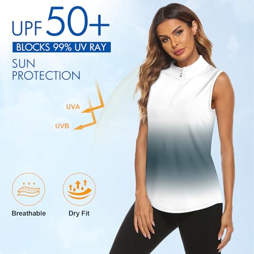 Image of Koscacy Women's Sleeveless Golf Tennis Polo Shirts Zip Up Dry Fit Workout Tank Tops Athletic Shirt