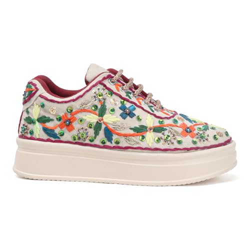 Image of Vendoz Women Hand Embroidery Wedding Party Bridal Floral High Heel Sneakers I Cushioned Insole I Comfortable Wear Wedge Shoes I for Ladies and Girls