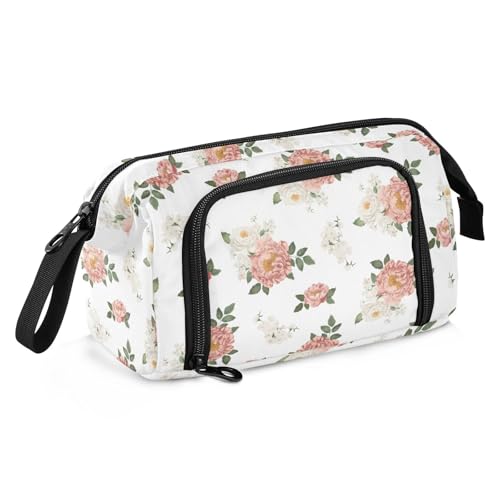 Image of Floral Flowers Big Capacity Pencil Pen Case Large Pencil Pouch | Portable Multi Compartment Zipper Pencil Bags Stationery Storage for Men Women College Office