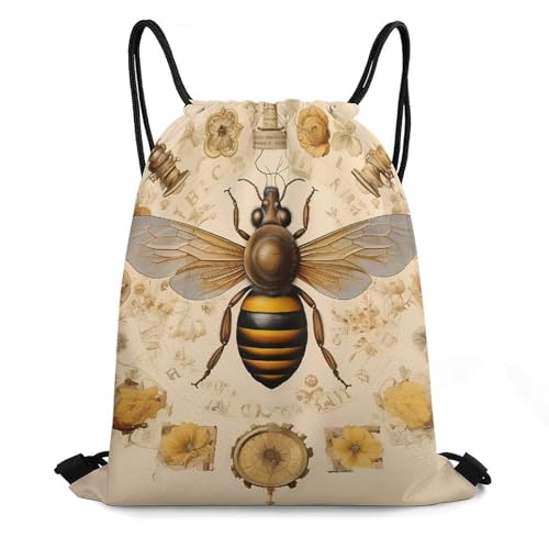 French Bee Drawstring Backpack Durable Sport Gym Bags Daypack for Men Women 35 * 42cm