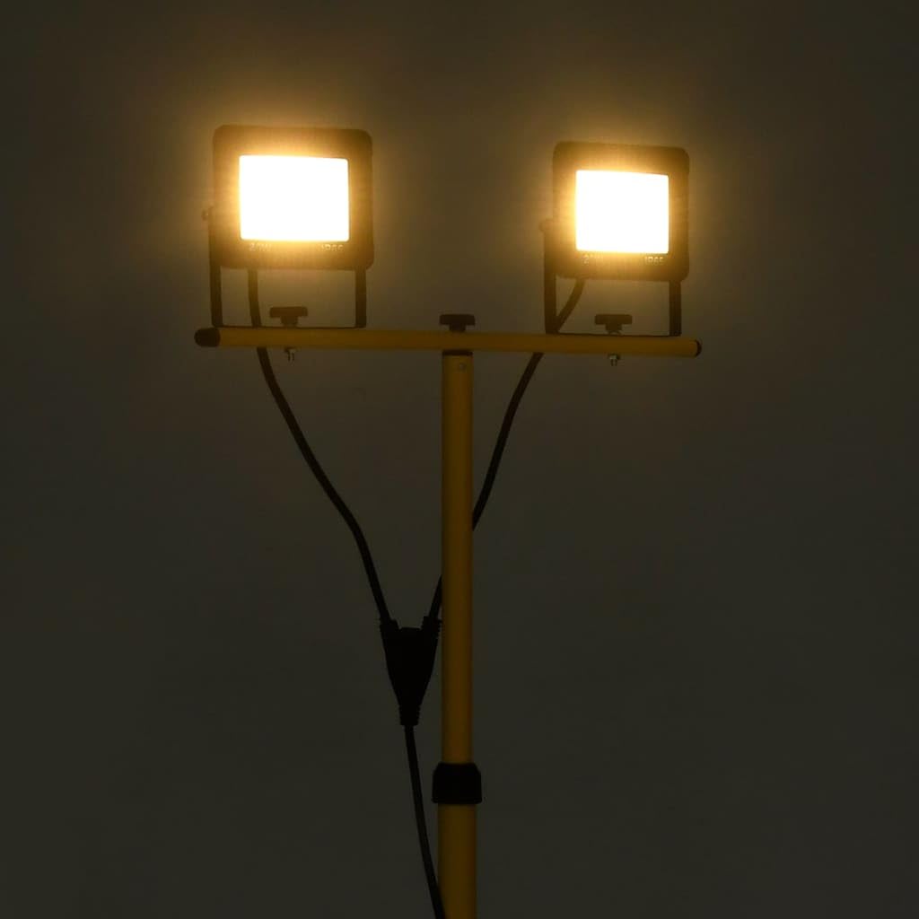 Lampa robocza LED ze statywem 2 x 20 W 2800 lm 3000 K ciepła biel reflektor budowlany z regulacją wysokości z kablem 3 m