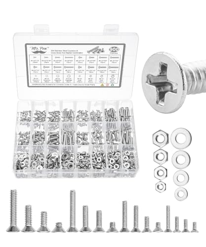 Mr. Pen- Nuts and Bolts Assortment Kit, 900 pcs, Stainless Steel, Phillips Flat Head Assorted Nuts and Bolts, Nut Bolt and Washer Assortment