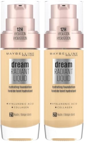 Maybelline New York - Fond de Teint Fluide Perfecteur de Teint - FPS13 - Dream Satin Liquid - Beige Doré (21) - 30 ml (Lot de 2)