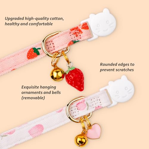 image for FYEQYAOU 2 Pack Cotton Breakaway Cat Collar Pink Strawberries and Whit