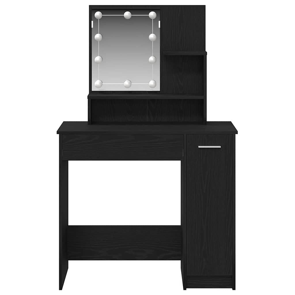 Schminktisch mit Regal Schwarz Eichen-Optik 86,5 x 35 x 136 cm moderner Make-up Tisch mit Stauraum, Acrylspiegel, vielseitigem Design für Schlafzimmer, Homeoffice, minimalistische Räume