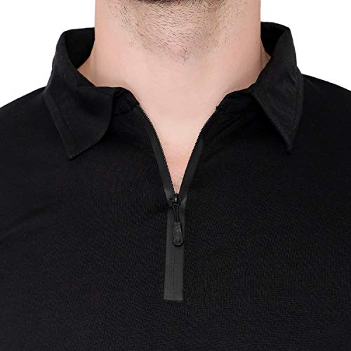 Image of Men's Cotton Blend Full Sleeve Zip Neck Polo T-Shirt (Pack of 1)