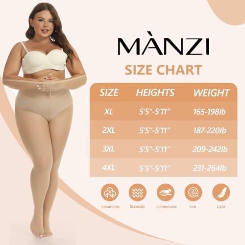 Image of MANZI Women's Plus Size Pantyhose 4 Pairs Sheer Nylon Tights