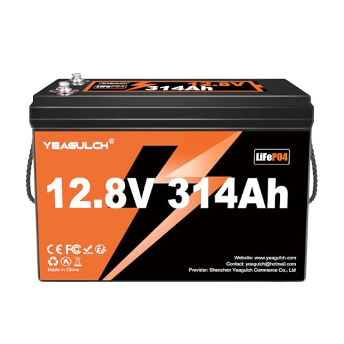 Yeagulch Batterie Lithium 12V 300Ah (314Ah) - 4019Wh, BMS 200A, 15000 Cycles, avec Protection Contre les Basses Températures, pour Camping-Car, Solaire et Hors Réseau