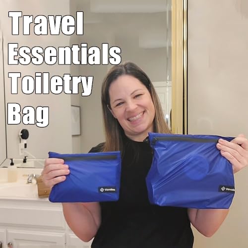 Image of Vavabox Lightweight Travel Toiletry Bag for Women, Water-Resistant Nylon Zipper Travel Pouch, Travel Essentials for Men Camping Gym (Dark Blue, 3pcs)