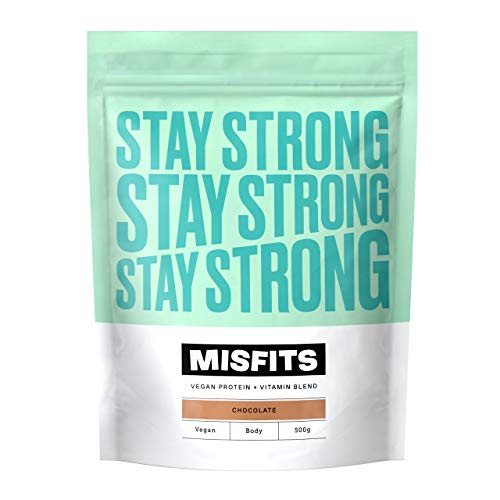 Misfits Vegan Protein Powder u0096 Plant-Based/Plastic-Free Packaging - Stay Strong Chocolate (500g - 20 Servings)