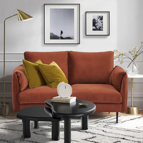 SENHO 2-Sitzer-Sofa, Maße 145 x 90 x 86 cm, aus Velours-Stoff, Farbe Terrakotta und Füße aus Metall – York SENHO 2-Sitzer-Sofa, Maße 145 x 90 x 86 cm, aus Velours-Stoff, Farbe Terrakotta und Füße aus Metall – York