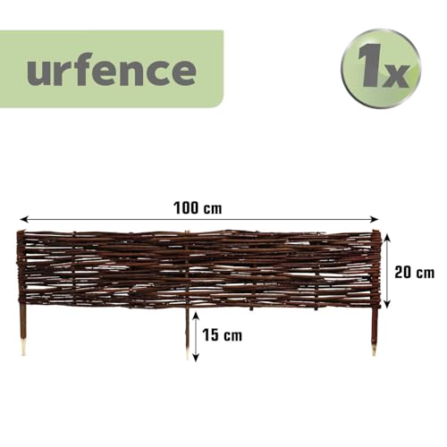 UrFence 1 Stück Beeteinfassung Weide - 100x20 Weidengeflecht Zaunelemente zum Stecken - Rasenkante 20 cm Hoch - Beetbegrenzung Holz Steckzaun Weidenzaun Beetumrandung Gartenweg Flechtzaun Gartenzaun