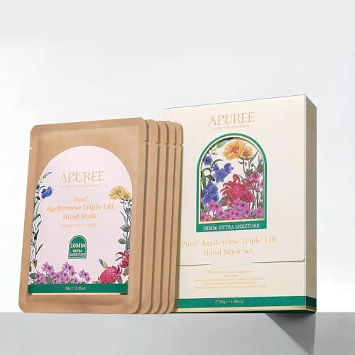 APUREE Anti Aging Hand Mask Gloves: 10-Min Moisture (5 * 30g) & Supple Skin| for Severely Dry & Cracked Hands | Hand SPA | Organic Peptides Complex |All Skin Types| Vegan & Cruelty Free|Gift Set