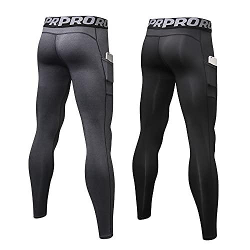 Yushow 2 Pack Men's Compression Pants Running Tights Workout Leggings, Summer Cool Dry Technical Sports Baselayer #TOP1