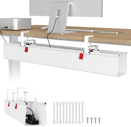 Univivi Kabelkanal Schreibtisch Ohne Bohren, 90 cm Kabelmanagement Weiß | Klemmen-/Schraubmontage Kabelmanagement Schreibtisch, Premium Kabelwanne Flexibel Organizer, Geräumige für