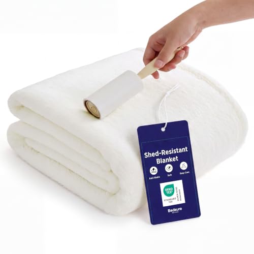 Bedsure Shed-Resistant Fleece Throw Blanket for Couch, White, 50x60 inches | Anti-Static, Ultra Soft Cozy, Lightweight Plush Microfiber, All Season, Warm Blanket for Women and Men, Room Home Decor Gifts