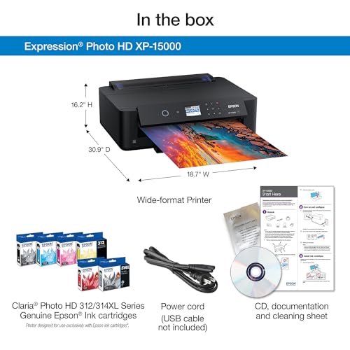 Epson Expression Photo HD XP-15000 Wireless Color Wide-Format Printer, Amazon Dash Replenishment Ready, Black, Large