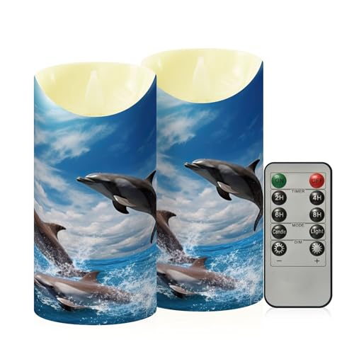 Sevdomey Bougies sans flamme dauphins avec télécommande, bougies à flamme réaliste, minuterie...