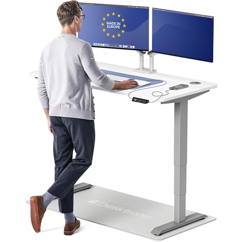 Image of Desktronic HomePro Standing Desk 54x28 - Made in Europe, Ergonomic Sit Stand Home Office Desk, Electric Height Adjustable, Dual Motor, USB & USB-C Charging, Wobble-Free, Touchscreen, 3 Memory Presets