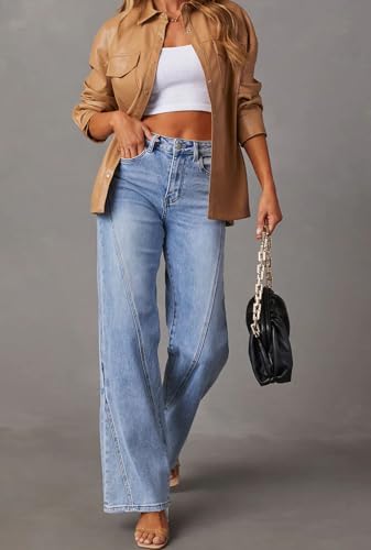 loveimgs Women Casual Denim Jeans Pants Stretch Wide Leg Jeans Bootcut Patchwork High Waisted Flare Jeans3