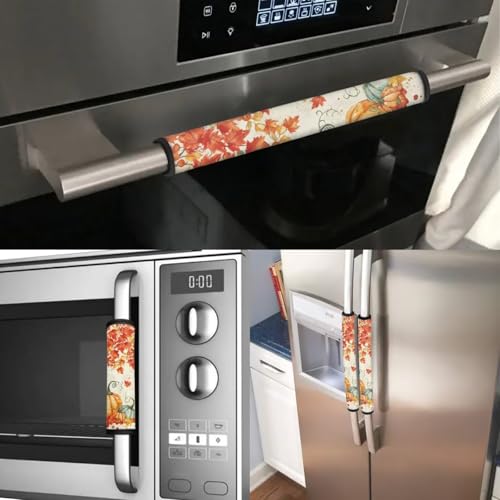 Image of Maple Leaf Refrigerator Door Handle Covers Set of 4 Fridge Handle Covers Anti-Static Stains Washable Kitchen Appliances Gloves Fall Decor for Kitchen Gift for Friends