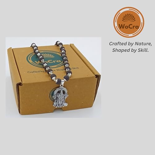 Image of Karungali Malai 8mm Certified with Divine Lord Murugan Pendant Silver Plated Original | 54 Beads Authentic Black Ebony Wood Mala with German Silver Cap for Men & Women | Spiritual Protection, Energy Balance & Daily Pooja Wear - 1 Piece