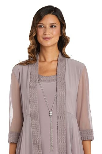 Image of R&M Richards Women's Elegant 2-Piece Shift Dress with Pleated Shimmer Duster Jacket for Mother of the Bride, Cocktail Attire