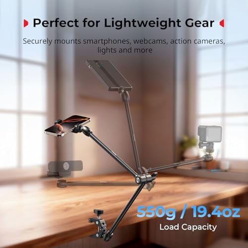 Image of SMALLRIG Desktop Magic Arm Support with Crab-Shaped Clamp Kit, Aluminum Alloy, 24.3x4.5x1.1 in, 0.6lb Payload, for Smartphones, Webcams, Action Cameras, 5624