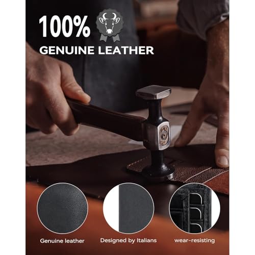 Genuine Leather Wallet for Men RFID Blocking Slim Bifold Large Capacity 13 Card Slots 1 ID Window Front Pocket Gift (Black-01)4