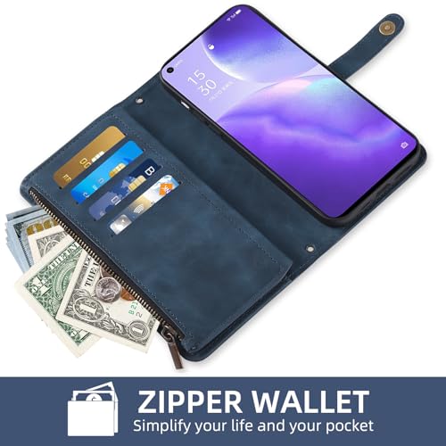 Coque Oppo Find X3 Lite Portefeuille avec Cordon Chaîne Bleu - 6