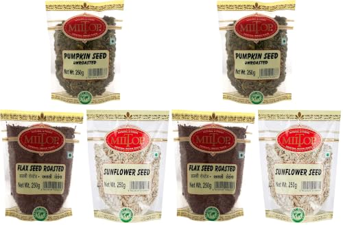Image of Miltop Super Seeds Combo - Pumpkin Seed (250gm), Sunflower Seed (250gm) and Flax Alsi Roasted Seed (250gm) (Pack of 2)