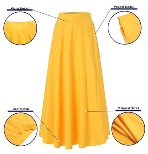 CHARTOU Women High Waisted Maxi Skirt Ruffle Pleated Long Flowy Skirt Boho Swing A Line Skirt with Pockets3