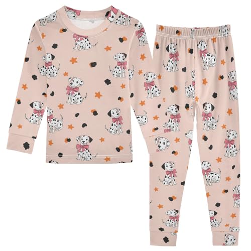 Pajama Sets Long Sleeve Dalmatian Dogs with Bows Soft Comfy Sleepwear 2 Piece PJS 3-8T