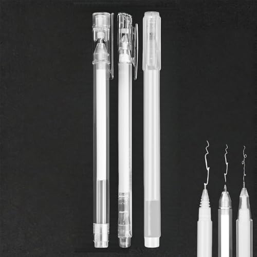 Hyleon White Gel Pen, 3Pcs White Highlighter Pens for Art, 0.6/0.8/1mm Line Drawing Pens, for Black Paper, Highlights, Sketching Drawings, Writing, Designs and Art Supplies