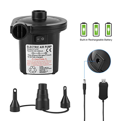Tuomico Rechargeable Air Pump Portable USB Electric Air Mattress Pump with 3 Nozzles