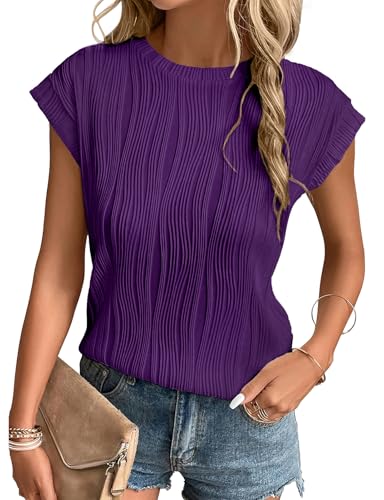Gemulate Plus Size t Shirts for Women Tops Ladies Clothing Casual Tshirts Womens Crew Neck Knitted Short Sleeve Tops Summer Tunic Top Dark Purple XXL