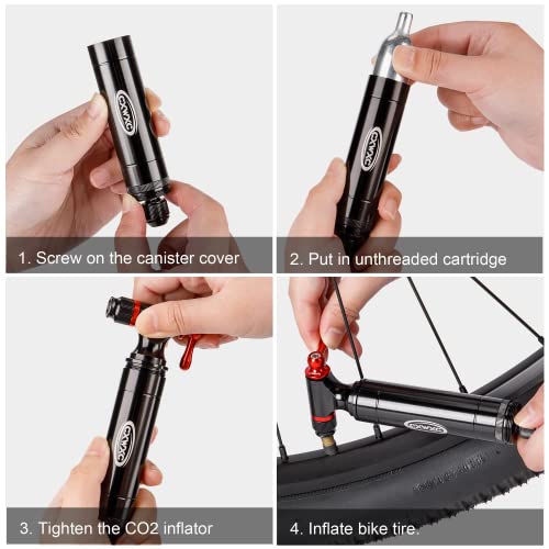 CXWXC CO2 Inflator with 4 x 16g CO2 Cartridges & Tubeless Tire Repair Kit - Presta/Schrader Valve Compatible - Bicycle Tire Pump for Road and Mountain Bikes - Image 6