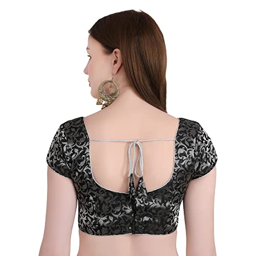 Image of Women's Short Sleeve Brocade (Chanderi) Readymade Stitched Saree Blouse Ready to Wear Half Sleeves Ladies Blouse