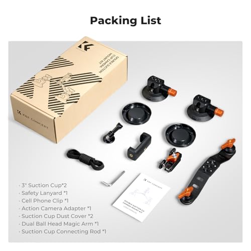 Image of K&F CONCEPT 3 inch Dual Suction Cup Mount Sets for Camera with 360 Ball Head Heavy Duty Camera Mount for Car Windshield, Hood, Side Panel Compatible with GoPro, DJI, Insta360, DSLRs, Phone