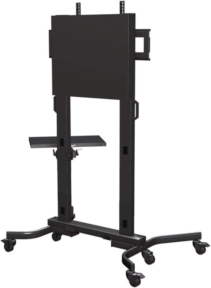 M90LT Heavy Duty Mobile Cart with Single Side Shelf, Back Plate and Cover for Displays Larger Than 60", Black, 300lb (136kg) Mount Weight Capacity, 800x500mm Max Mounting Pattern