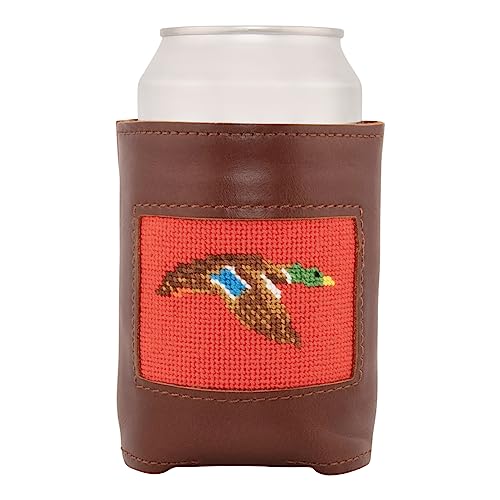 Needlepoint and Full Grain Leather Can Coolers (Duck)