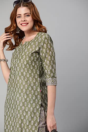 Image of GoSriKi Women's Cotton Blend Kurta With Pant