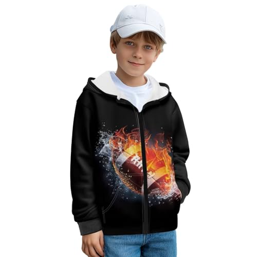 Football Hoodie for Boys Fleece Zip Up Jacket Hoodies Long Sleeve Winter Hooded Sweatshirt with Pockets Cozy Wear