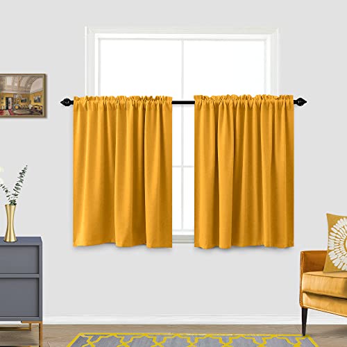Image of Blackout Tier Short Curtains-Yellow-34x36