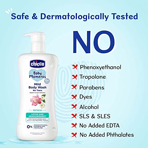 Image of Chicco Baby Moments Mild Body Wash Refresh, New Advanced Formula With Natural Ingredients, No Tears & Soap-Free, Mild Formula For Babys Body Wash, No Phenoxyethanol And Parabens (500Ml) (Pack of 4)