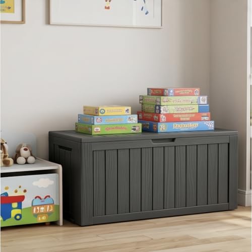 Image of The Artment Black StorraDeck 227 Ltr Wood Panel- Waterproof, UV-Resistant Resin Deck Box with Lockable Lid for Indoor & Outdoor Multipurpose Use | Durable Storage Box for Balcony, Hall, Garden & Patio