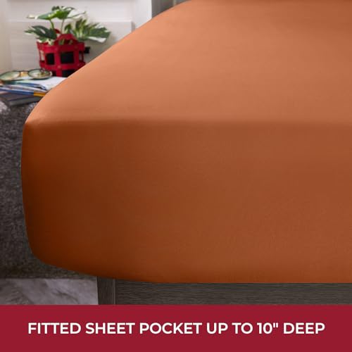 Image of Mellanni RV Short Queen Sheets - 4 PC Iconic Collection Bedding | Hotel Luxury, Extra Soft, Cooling Bed Sheets - Deep Pocket up to 10 inch (RV /Short Queen, Terracotta)