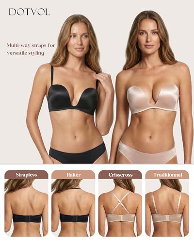 Image of DotVol Women's Multiway Deep U Plunge Padded Push Up Convertible Bra