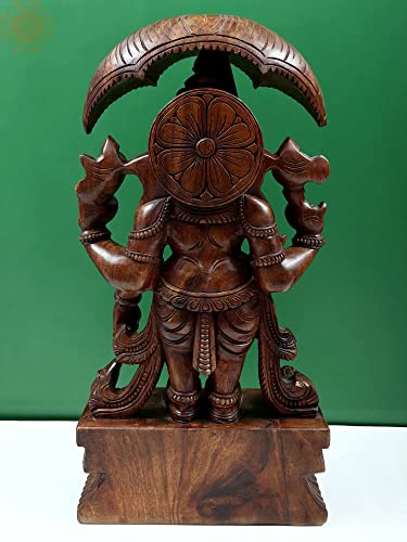 Exotic India 23" Wooden Umbrella Ganesha - Wood #TOP5