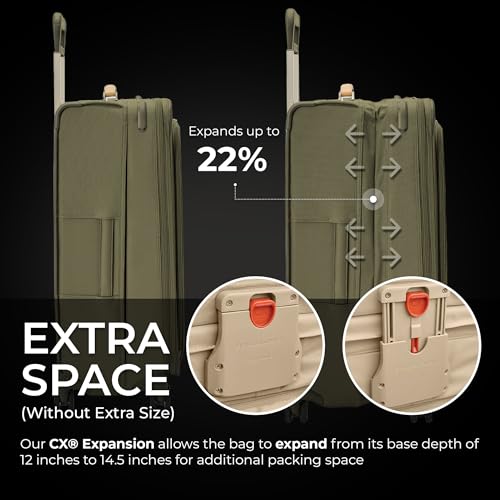 Image of Briggs & Riley 29 inch Large Expandable Spinner - Checked Luggage for Travel, Suitcases with Wheels, Softside Rolling Bag for Men & Women, Self-Repairing Zipper - Baseline Collection, Olive